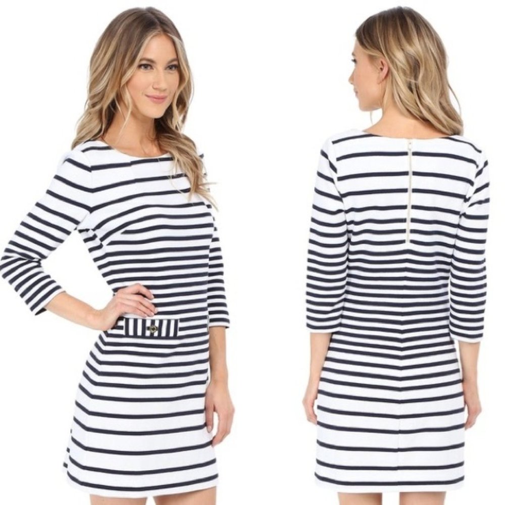 Lilly Pulitzer Charlene Dress Women's Size Medium Navy and White Striped